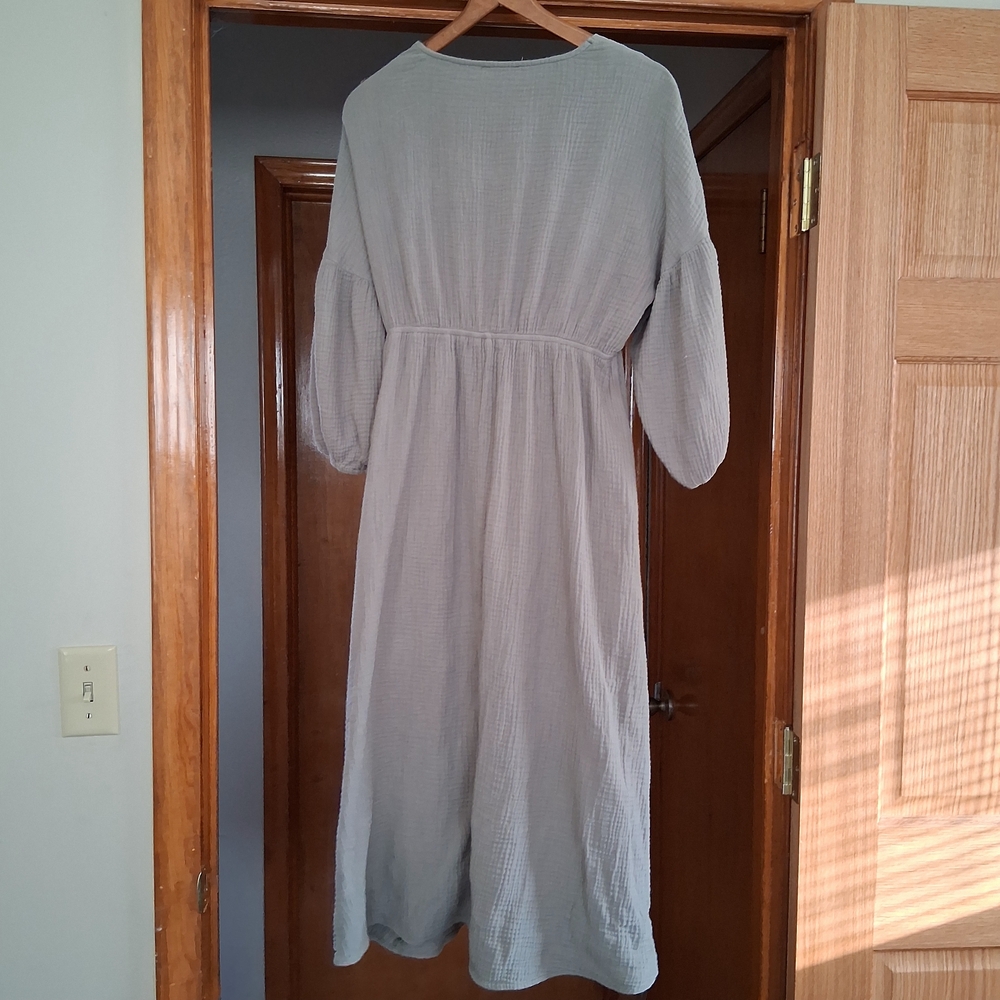Neuflora Maternity Women's Light Gray Maxi Dress with Tie Front - Picture 4 of 5
